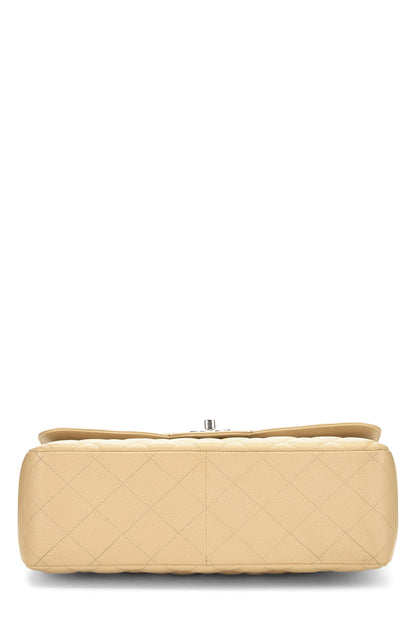 Chanel, Pre-Loved Beige Quilted Caviar New Classic Double Flap Jumbo, Beige