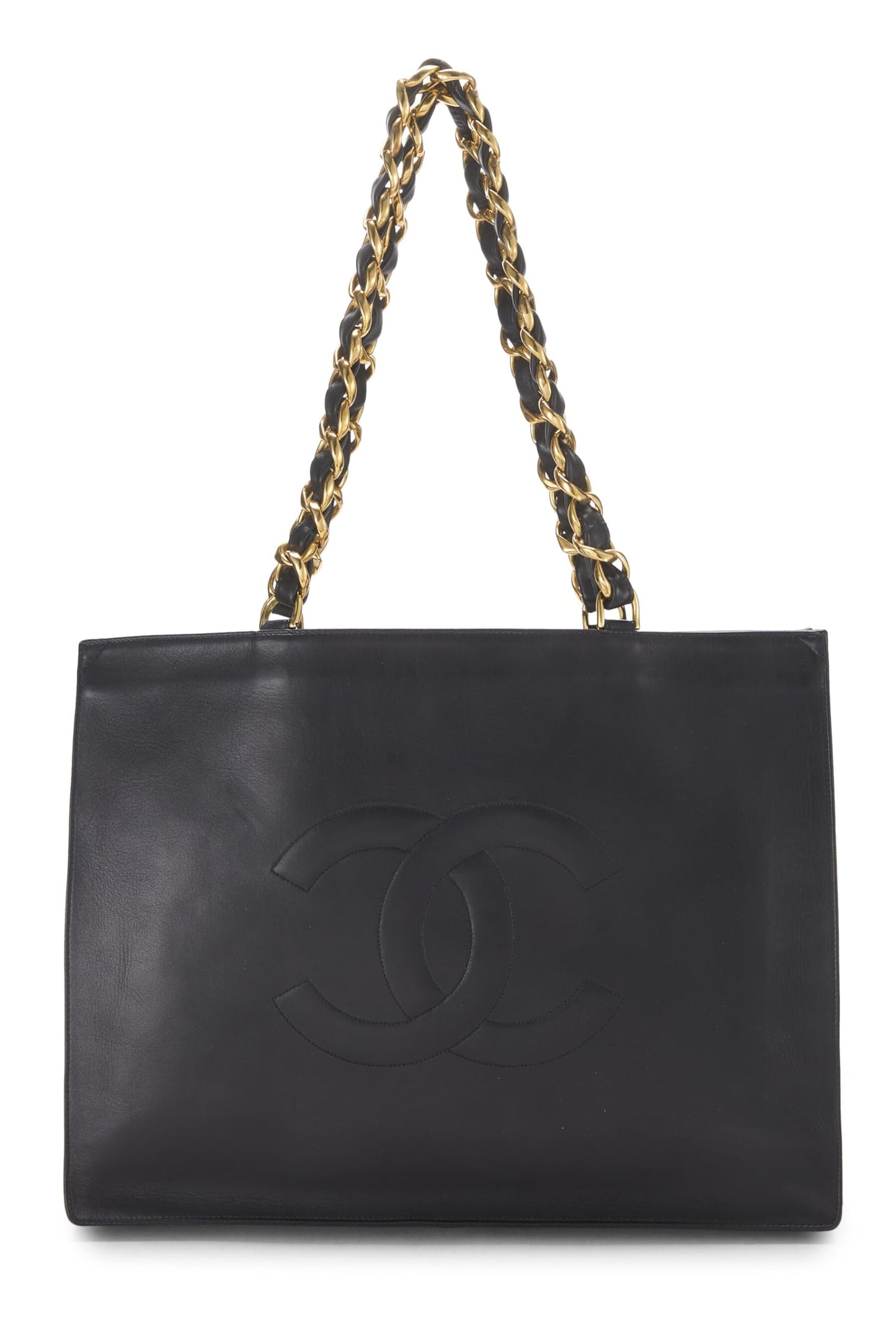 Chanel, Pre-Loved Black Lambskin Flat Chain Handle Tote, Black