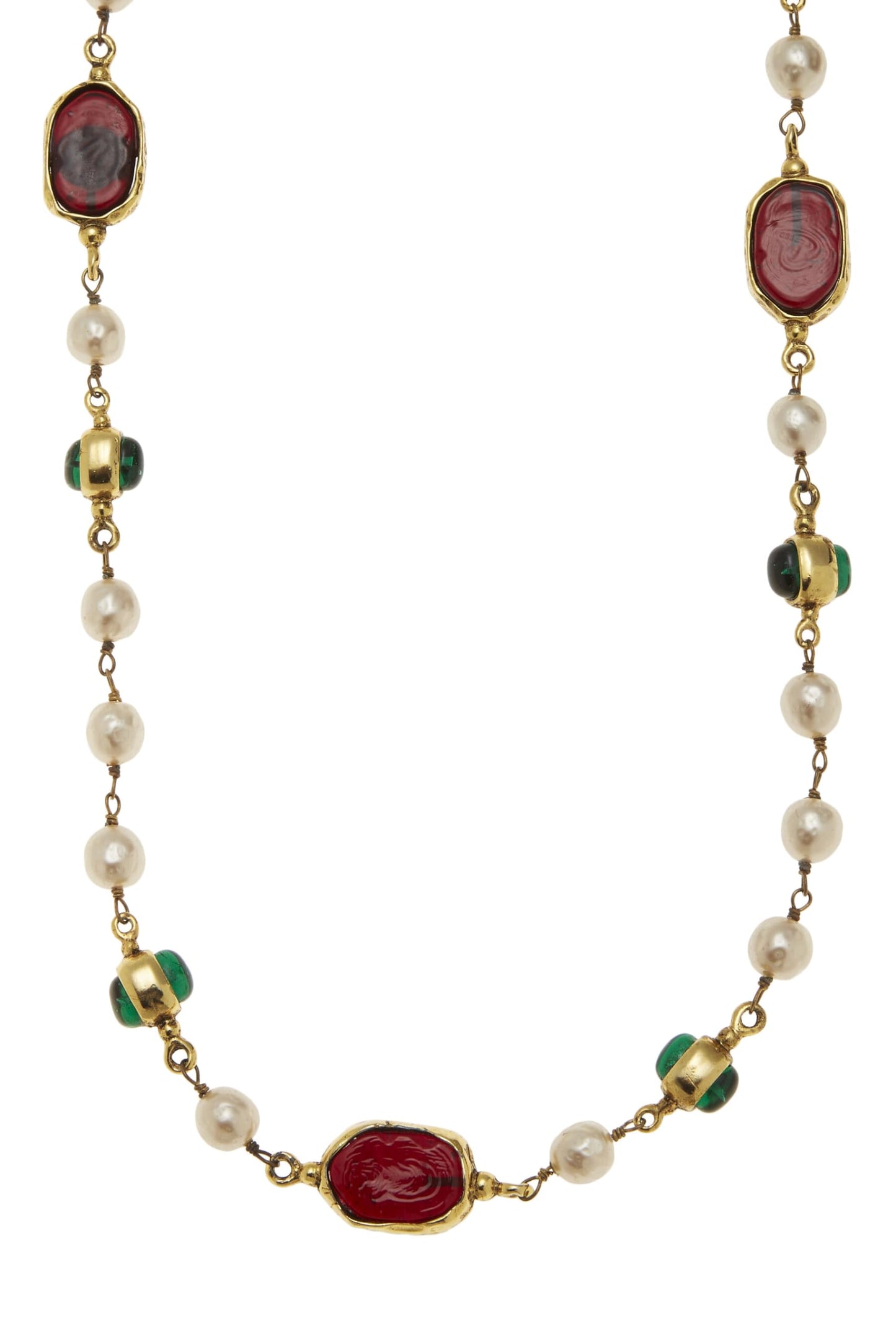 Chanel, collier Gripoix multicolore et fausses perles d'occasion, or