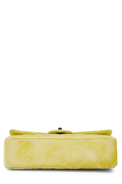 Chanel, Pre-Loved Yellow Quilted Velvet Classic Double Flap Medium, Yellow