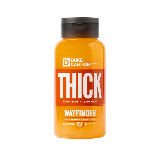 Gel de baño de alta viscosidad THICK de Duke Cannon Supply Co. para hombres Wayfinder: ingredientes de primera calidad, espesantes de origen vegetal, espuma superior, exfoliante natural, 17,5 onzas líquidas