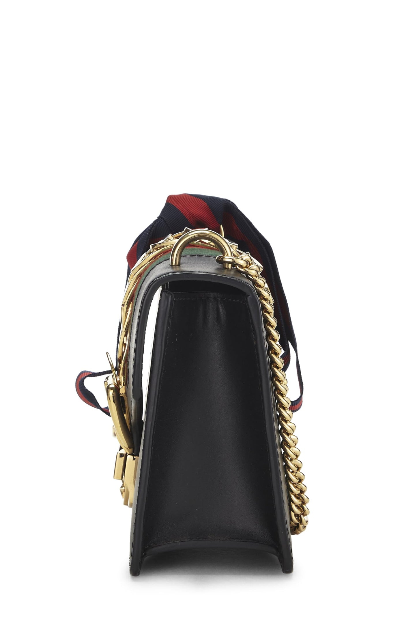 Gucci, Pre-Loved Black Leather Web Sylvie Chain Bag Mini, Black