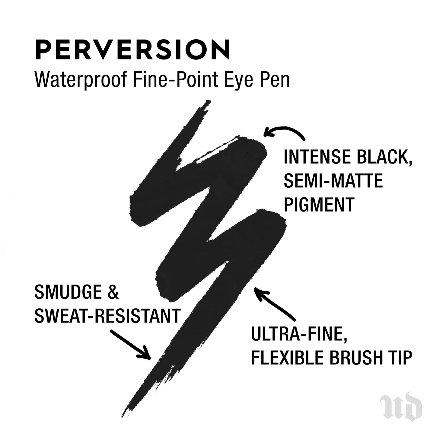 URBAN DECAY Perversion Eyeliner liquide noir waterproof, anti-bavures, anti-transpiration, résistant au transfert, stylo pour les yeux à pointe fine, pointe pinceau flexible, noir semi-mat, végétalien, sans cruauté envers les animaux - 0,018 fl oz