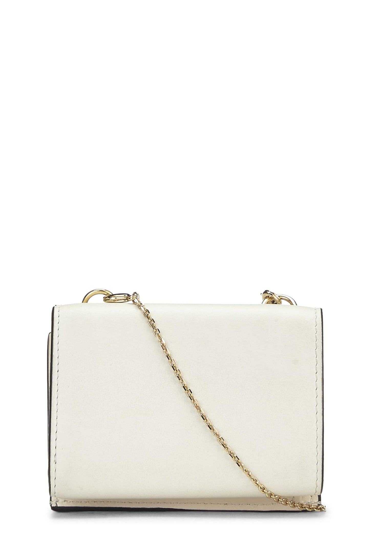 Fendi, Pre-Loved White Leather Roma Compact Chain Wallet, White