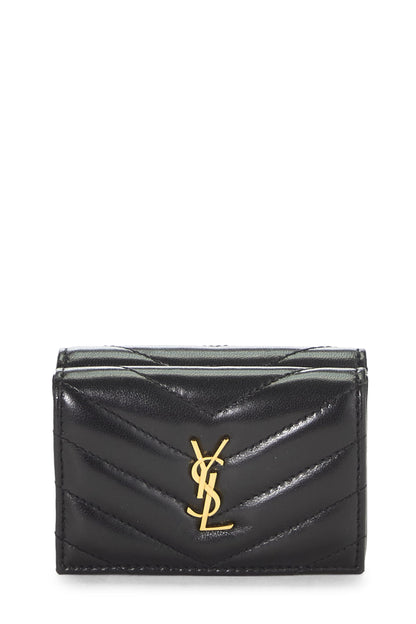 Yves Saint Laurent, Pre-Loved Black Lambskin Leather Origami Compact Wallet, Black