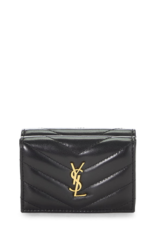 Yves Saint Laurent, portefeuille compact Origami en cuir d'agneau noir d'occasion, noir