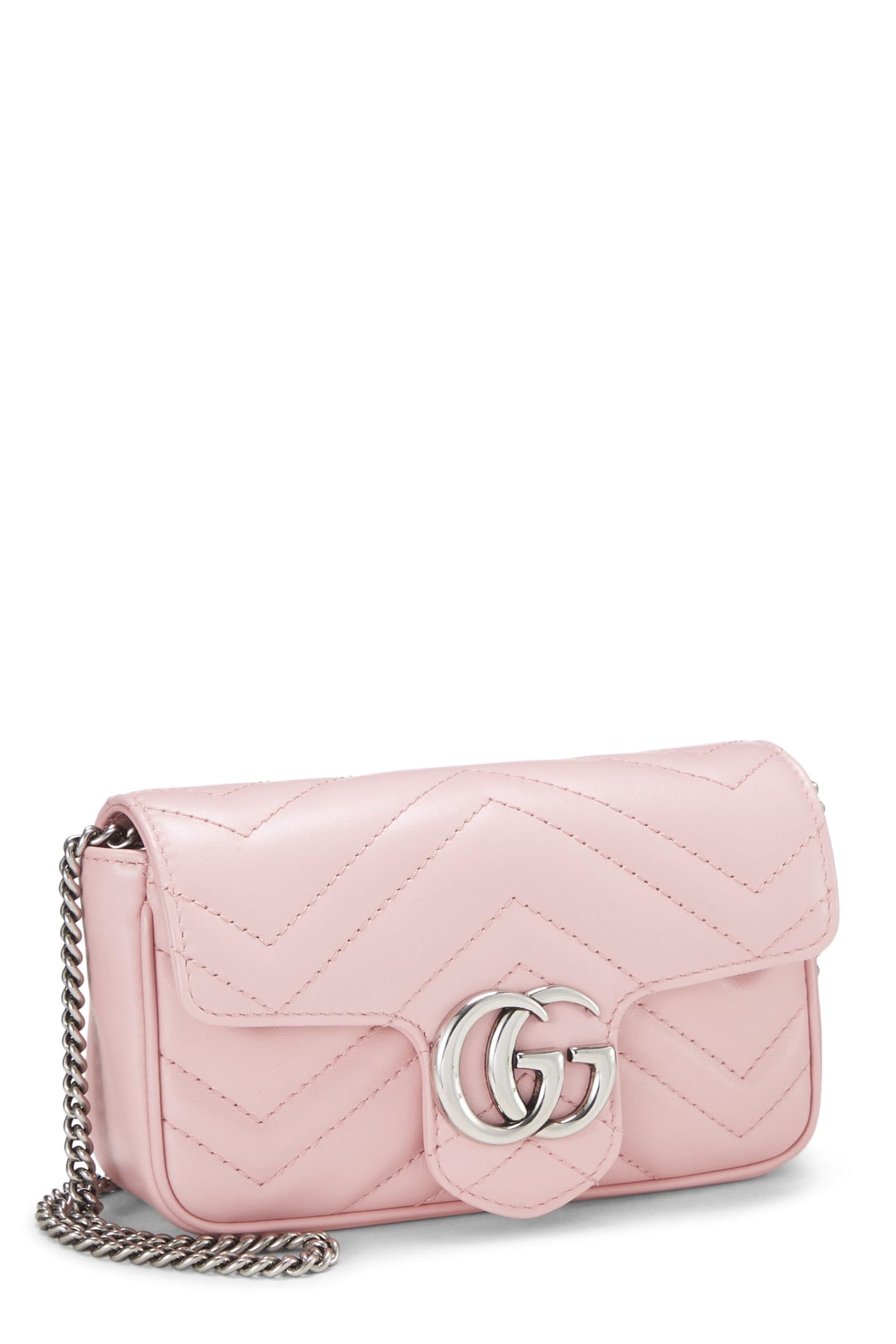 Gucci, sac à bandoulière Marmont Super Mini en cuir rose d'occasion, rose