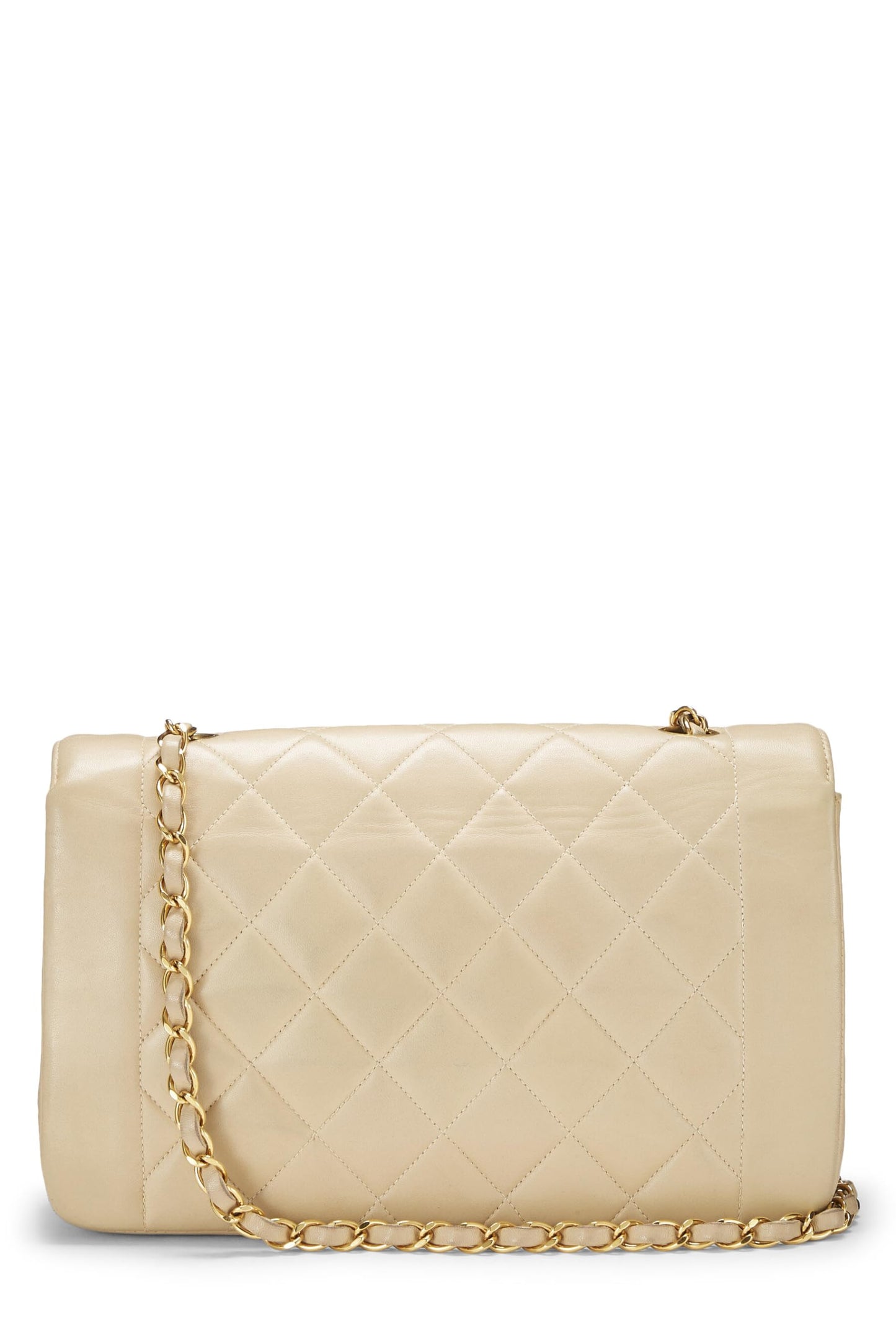 Chanel, Sac à rabat Diana Medium en cuir d'agneau matelassé beige d'occasion, beige