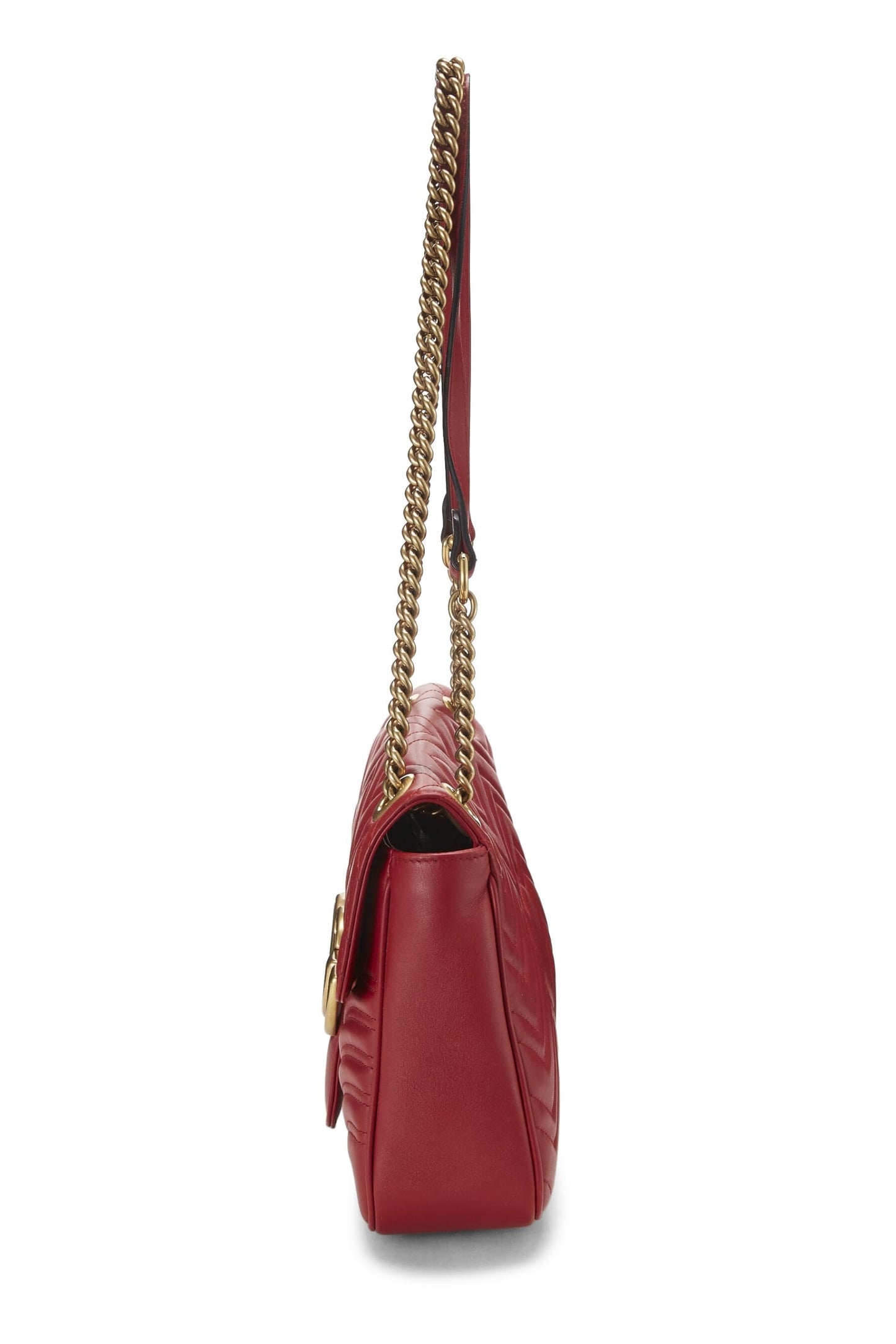 Gucci, Pre-Loved Red Leather GG Marmont Shoulder Bag, Red