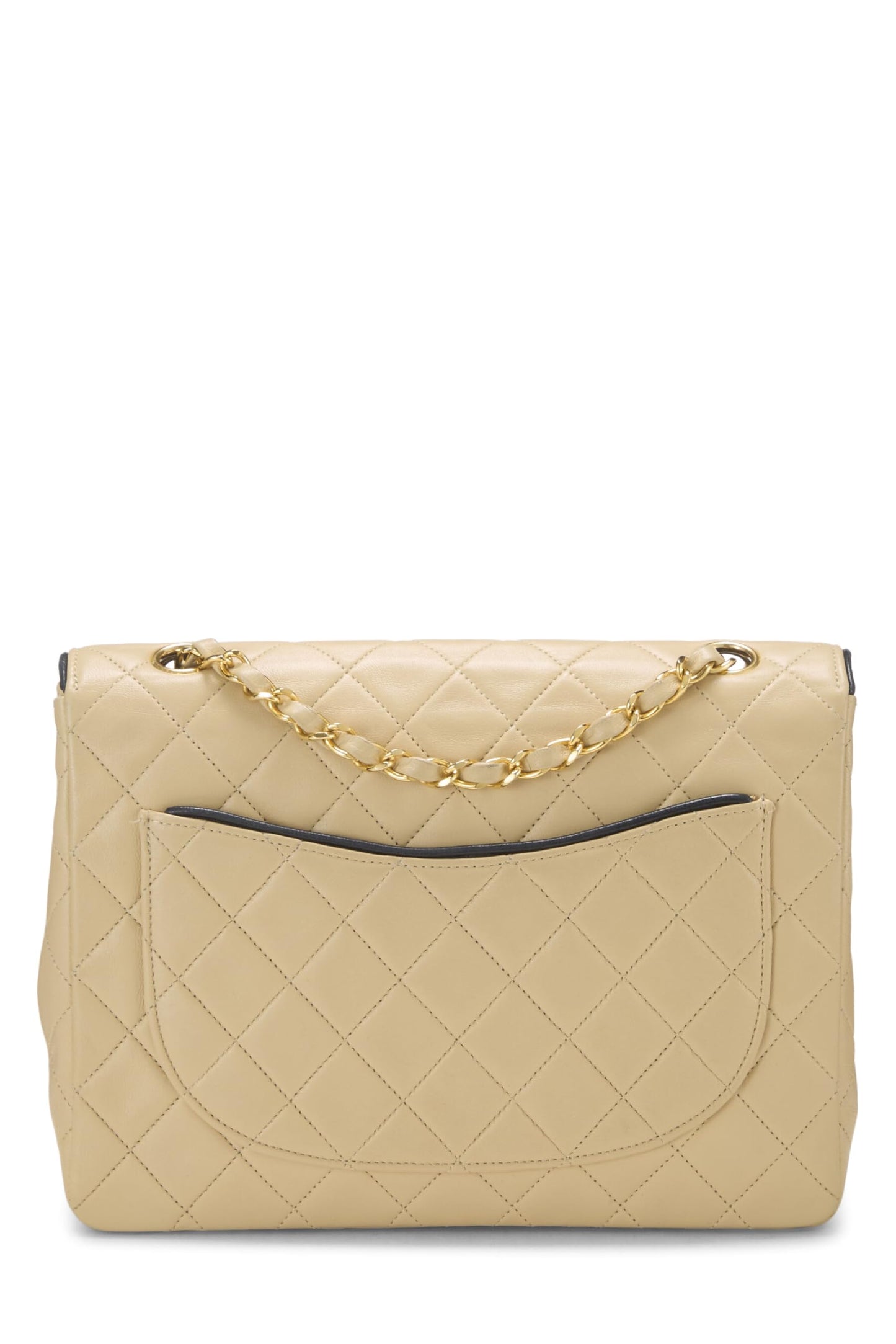 Chanel, Pre-Loved Beige Quilted Lambskin Piped Half Flap Small, Beige