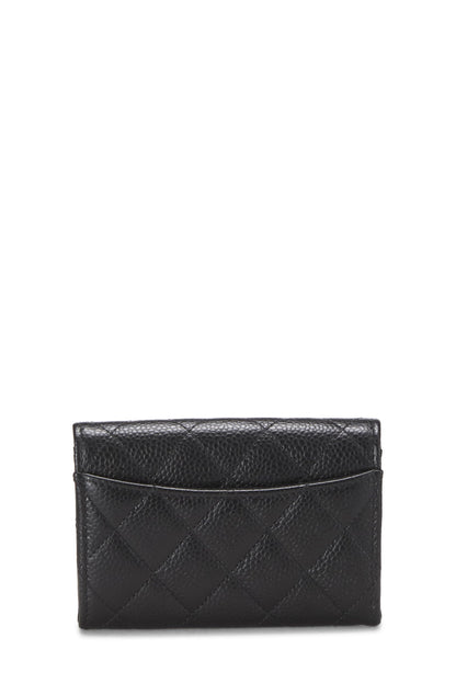 Chanel, Pre-Loved Black Quilted Caviar 'CC' Card Holder, Black