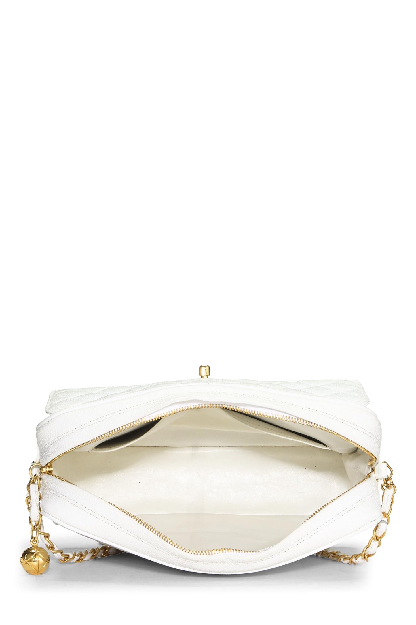 Chanel, sac pour appareil photo de poche matelassé blanc Caviar Medium, d'occasion, blanc