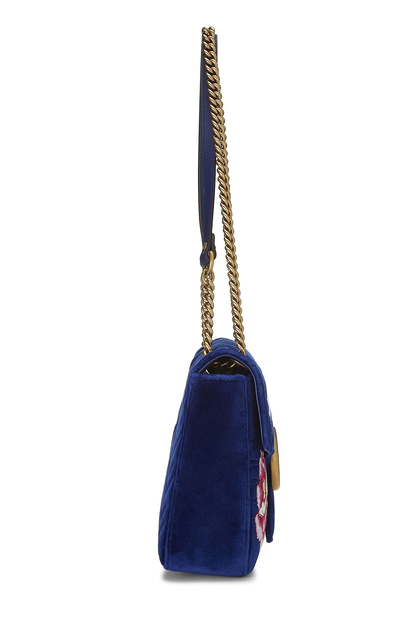 Gucci, Pre-Loved Blue Velvet GG Marmont Modern Shoulder Bag, Blue