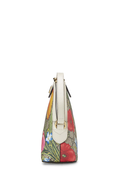 Gucci, Bolso de hombro pequeño Pre-Loved White Original GG Supreme Ophidia Flora Dome, Blanco