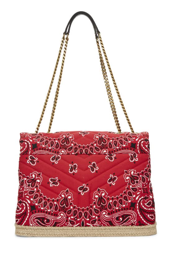 Yves Saint Laurent, Bolso de hombro Loulou mediano de lona con bandana roja Pre-Loved, Rojo