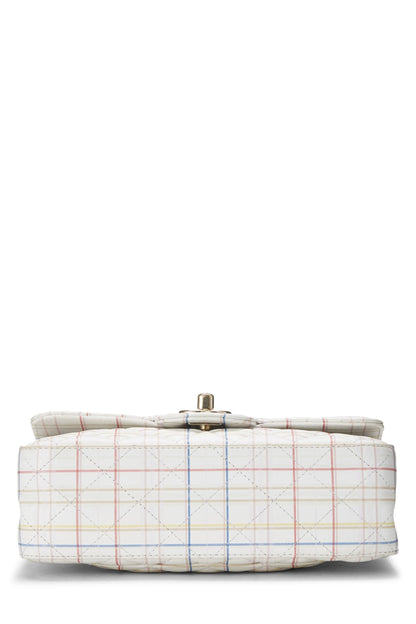 Chanel, Mini sac à rabat rectangulaire en cuir de veau à carreaux blanc et multicolore d'occasion, multicolore