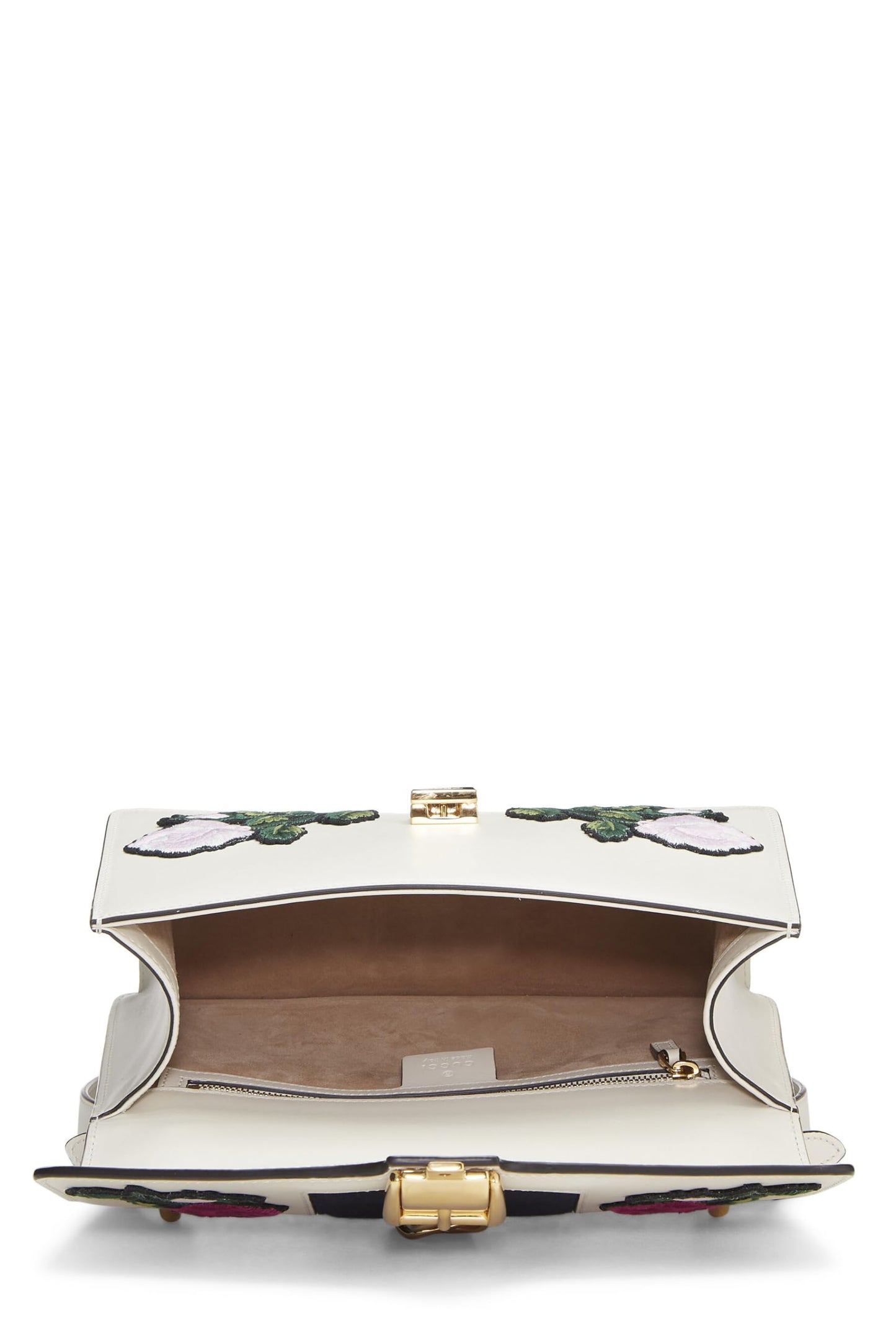 Gucci, sac à bandoulière Sylvie en cuir blanc brodé de fleurs, petit modèle, blanc