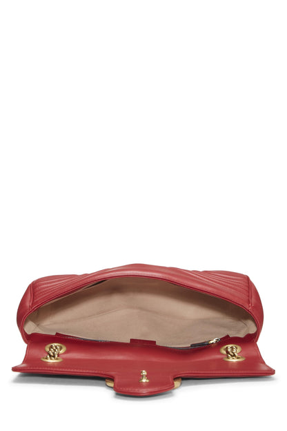 Gucci, Pre-Loved Red Leather GG Marmont Shoulder Bag, Red