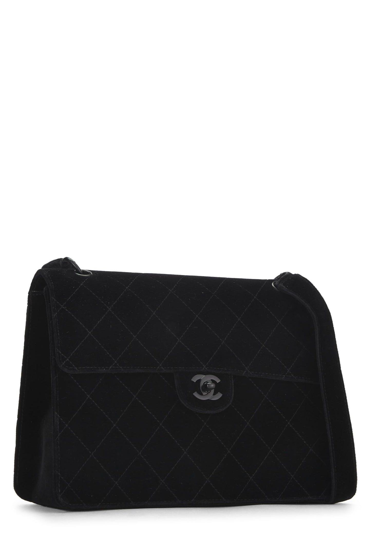 Chanel, Bolso de hombro de terciopelo negro Pre-Loved, Negro