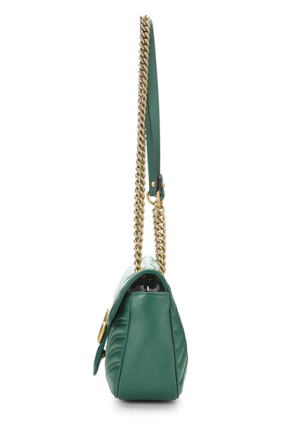 Gucci, Pre-Loved Green Leather GG Marmont Shoulder Bag Small, Green