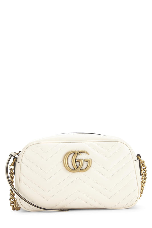 Gucci, Bandolera pequeña GG Marmont de cuero blanco Pre-Loved, Blanco