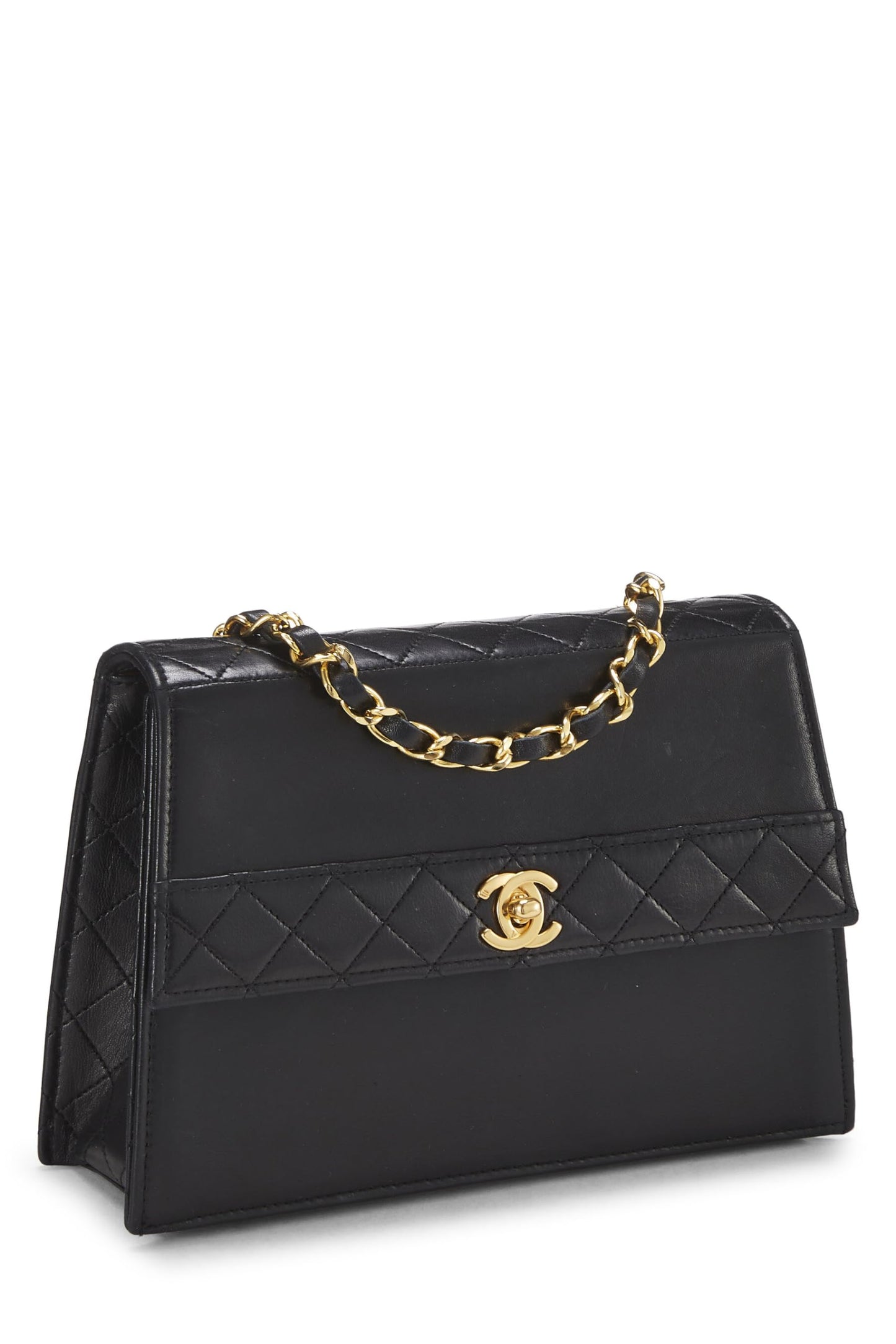 Chanel, Bolso trapezoidal de piel de cordero acolchado negro Pre-Loved, Negro