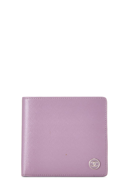 Chanel, Portefeuille à deux volets en cuir de veau violet d'occasion, violet