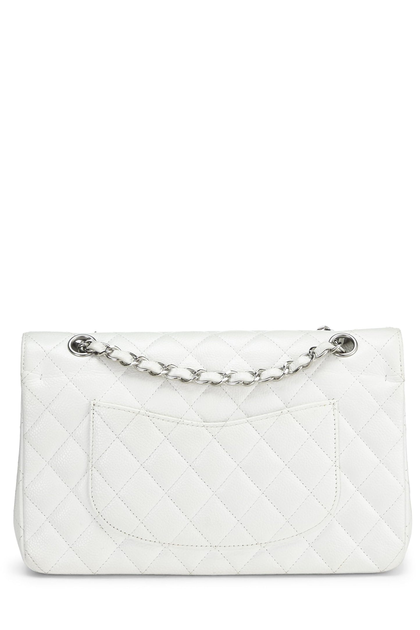 Chanel, Pre-Loved White Caviar Classic Doble Solapa Mediana, Blanco