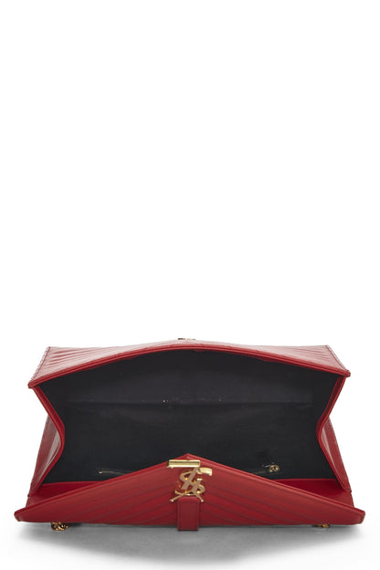 Yves Saint Laurent, Pre-Loved Red Calfskin Envelope Shoulder Bag Large, Red