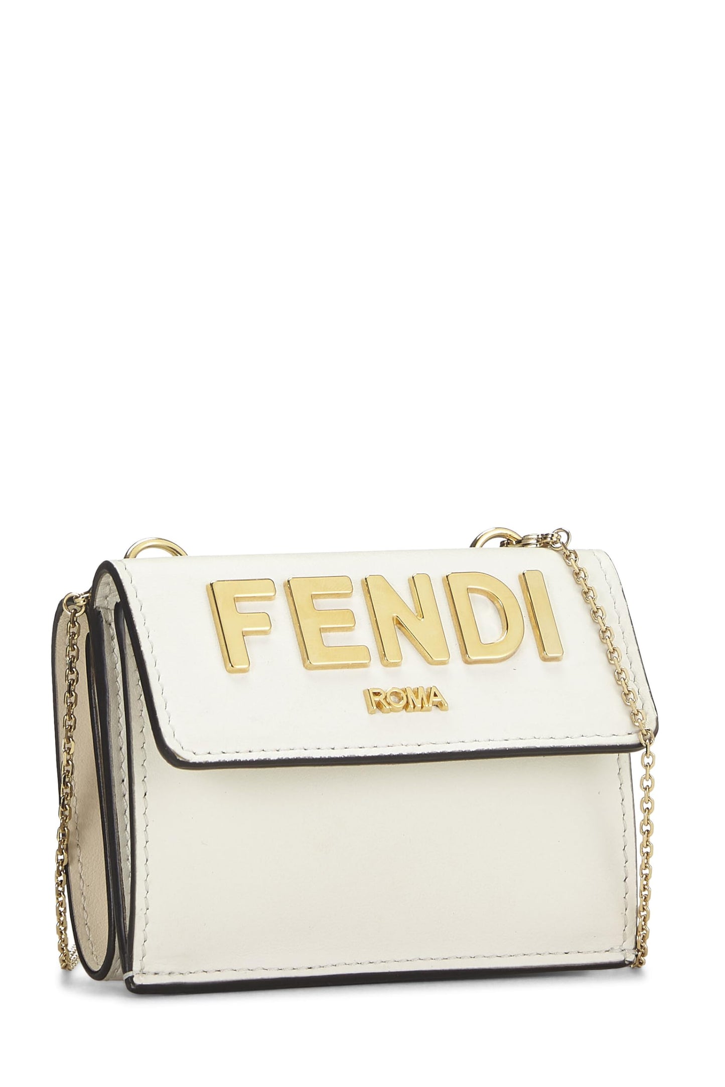 Fendi, Pre-Loved White Leather Roma Compact Chain Wallet, White