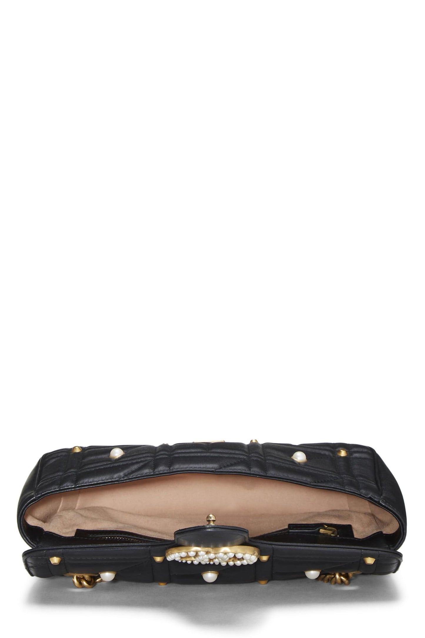 Gucci, sac à bandoulière GG Marmont en cuir noir et fausses perles, petit modèle, noir