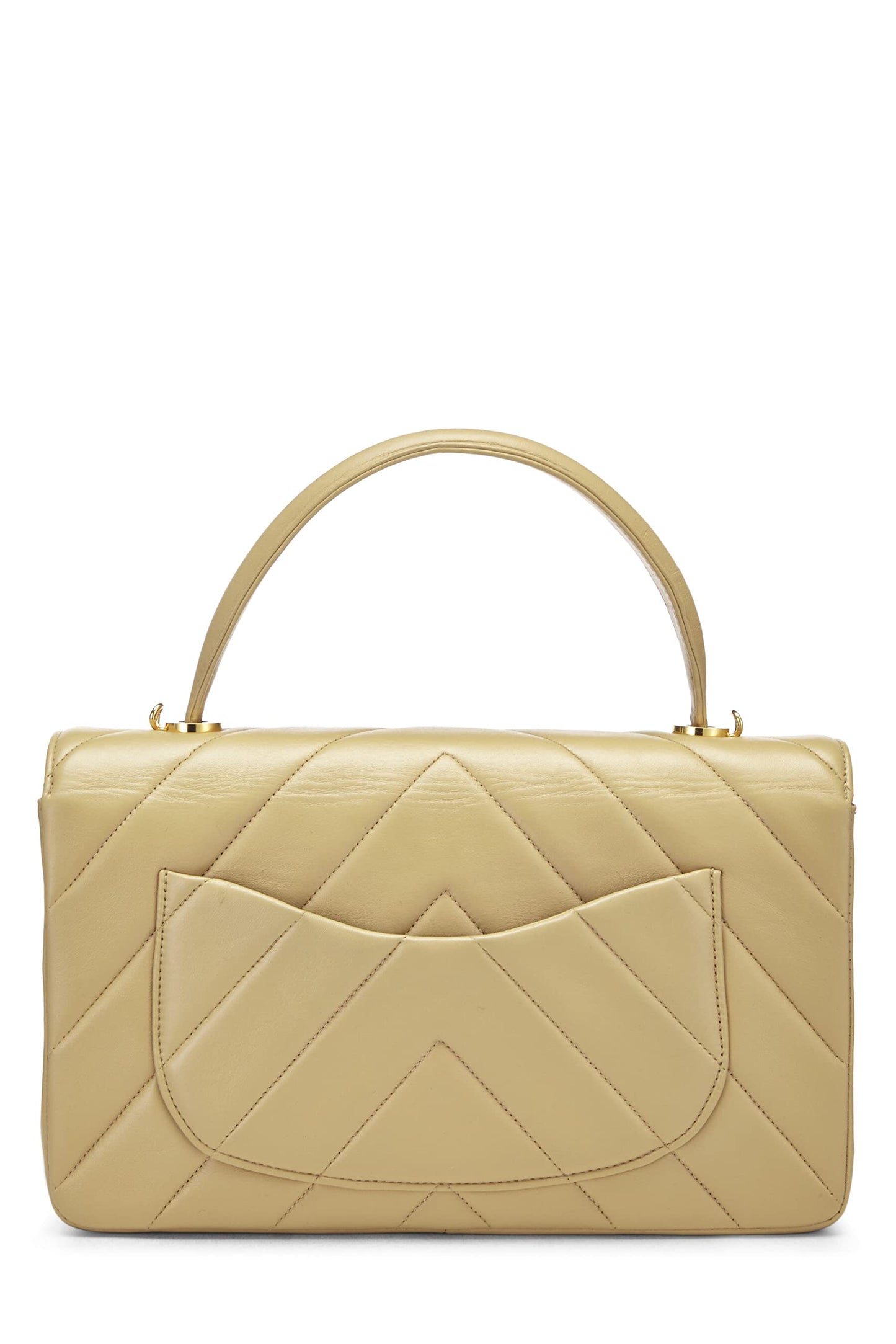 Chanel, sac à main en cuir d'agneau beige à chevrons d'occasion, beige