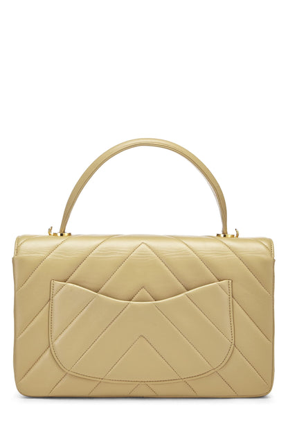 Chanel, Pre-Loved Beige Chevron Lambskin Top Handle Bag, Beige