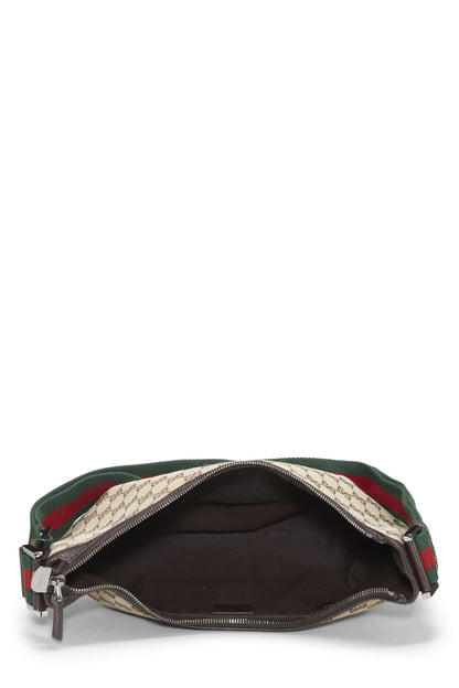 Gucci, Bandolera redonda con tribanda de lona GG original Pre-Loved, Marrón