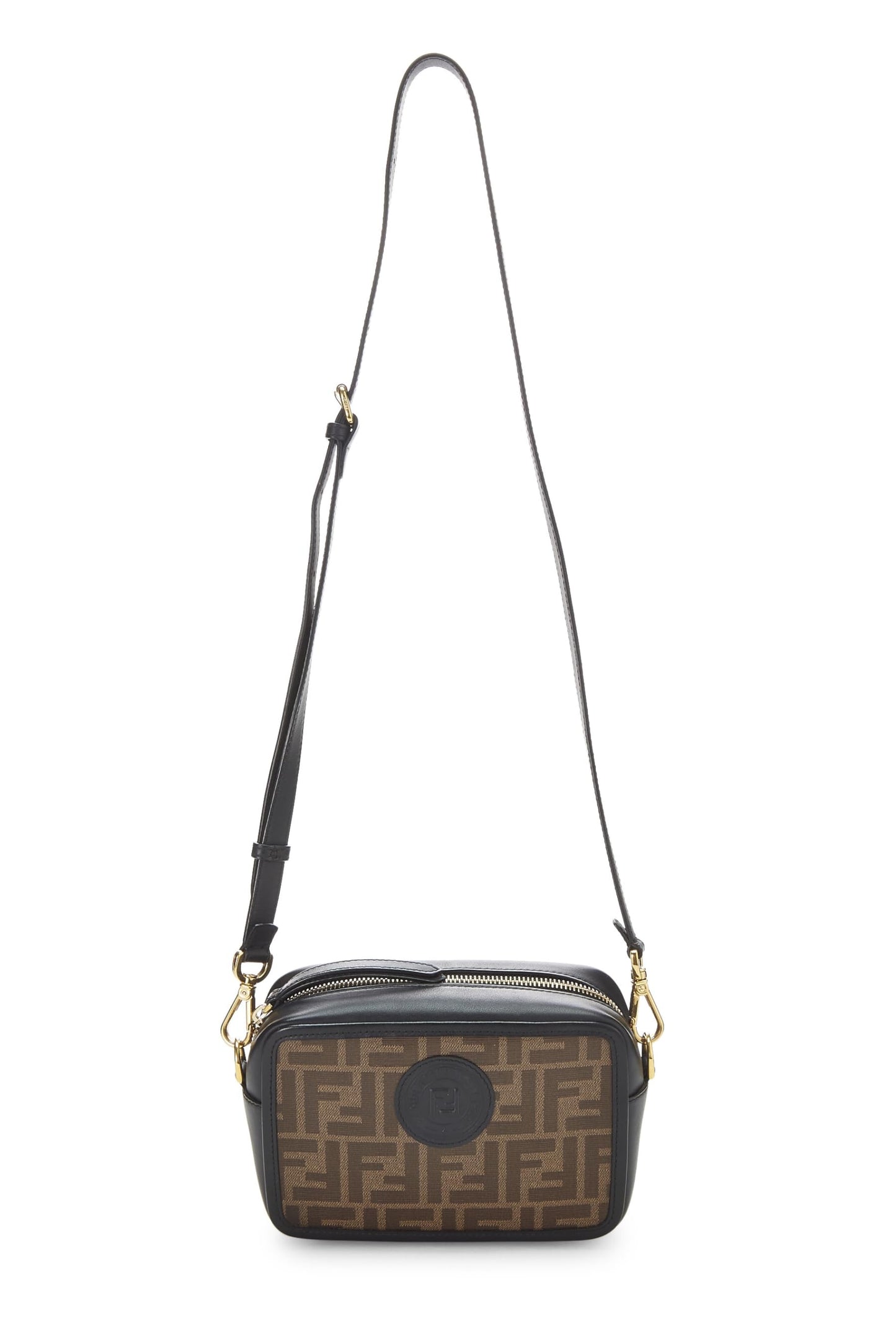 FENDI, Mini sac photo en toile enduite Zucca noire d'occasion, marron