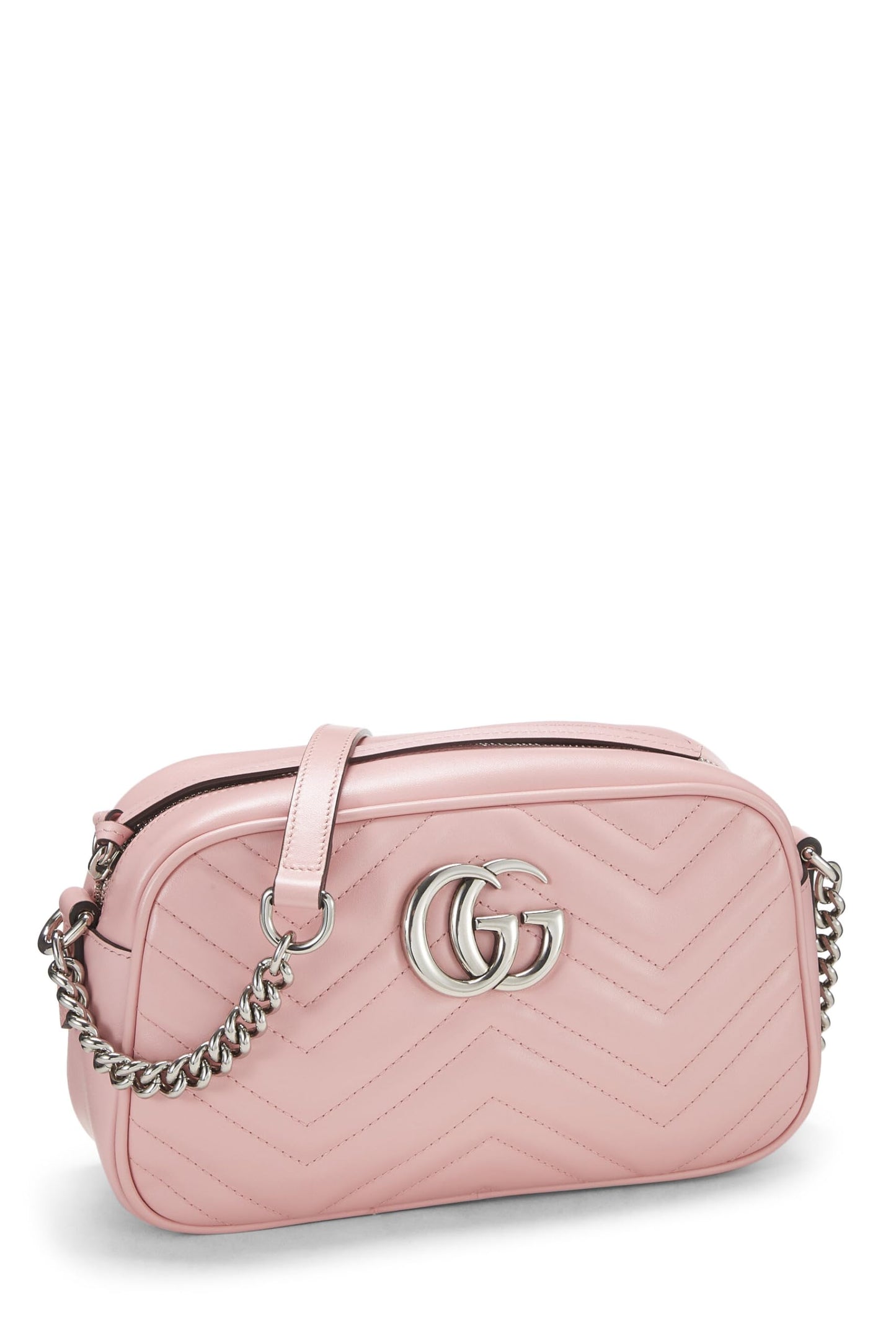 Gucci, Pre-Loved Pink Leather GG Marmont Crossbody Bag Small, Pink