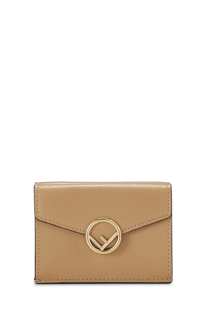 Fendi, portefeuille compact « F is Fendi » en cuir beige d'occasion, beige