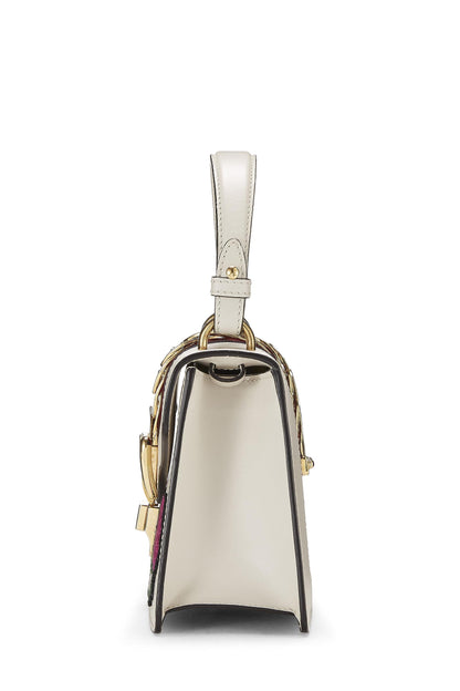 Gucci, Sylvie Mini en cuir blanc brodé d'occasion, blanc