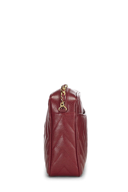 Chanel, Pre-Loved Red Caviar Diamond 'CC' Camera Bag Large, Burgundy