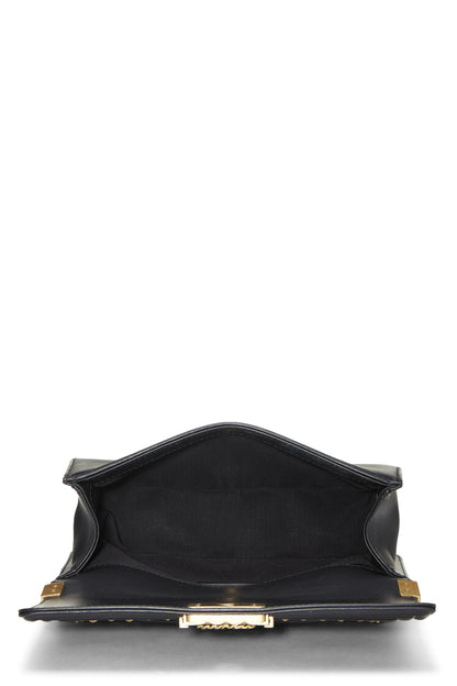 Chanel, sac à main Boy Medium en cuir d'agneau matelassé noir d'occasion avec chaîne, noir