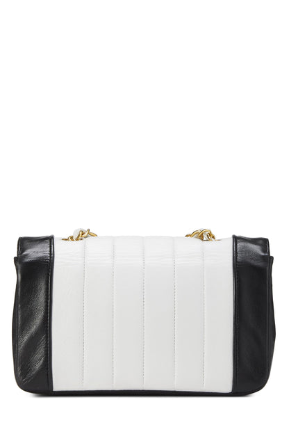 Chanel, Pre-Loved White & Black Vertical Lambskin Border Flap Mini, Multi