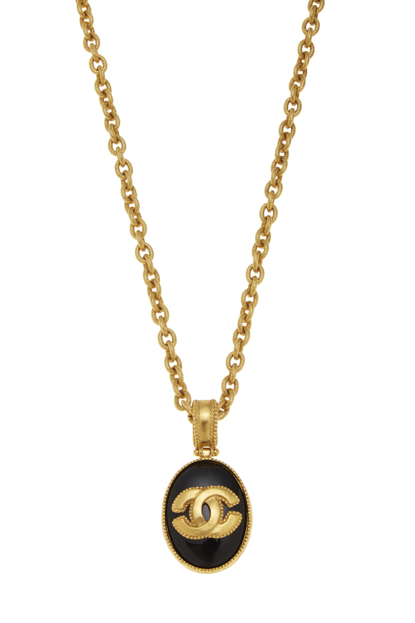 Chanel, collier « CC » en or et émail noir d'occasion, noir