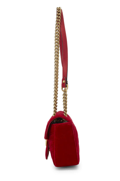 Gucci, Pre-Loved Red Velvet GG Marmont Shoulder Bag Mini, Red