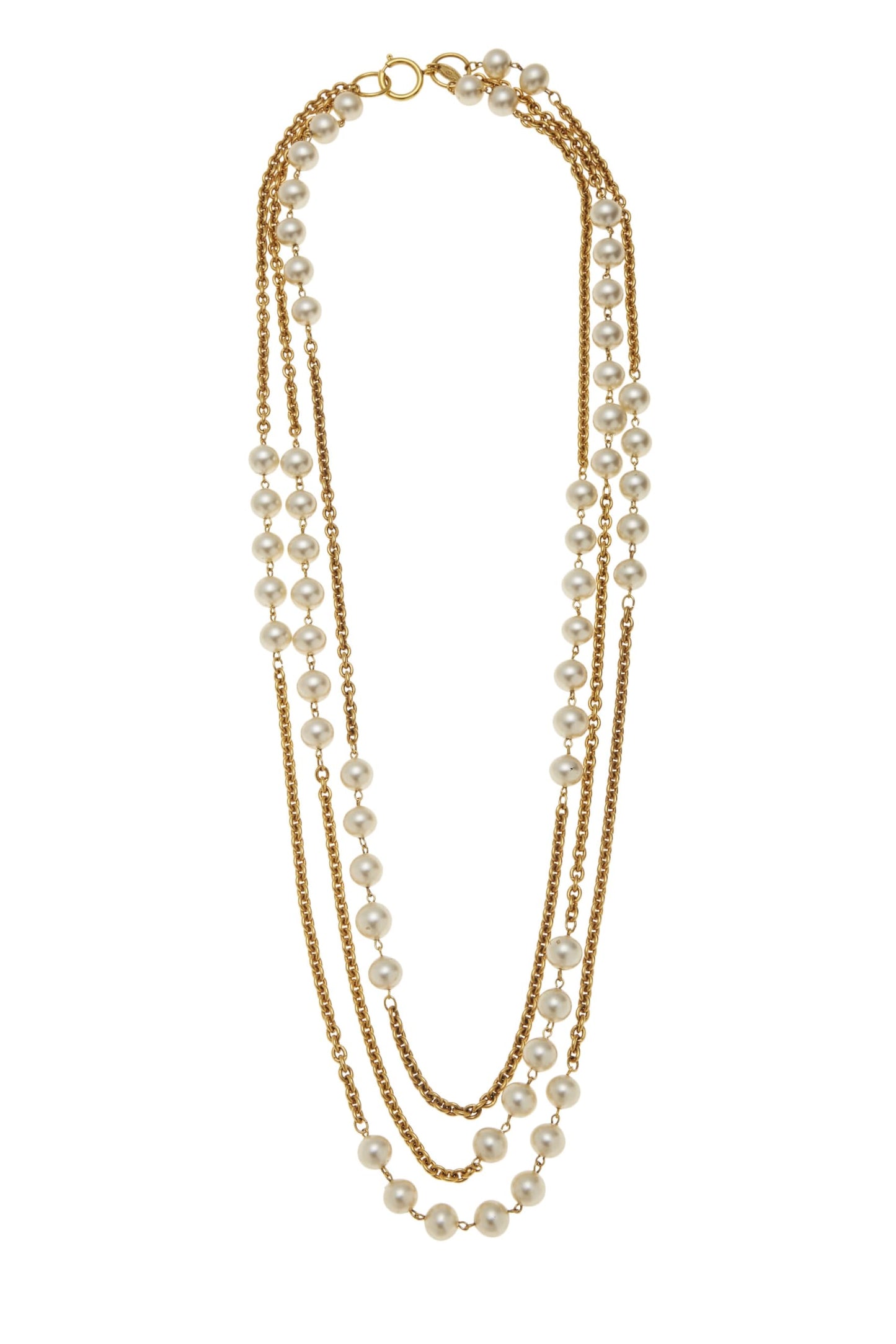 Chanel, Collier XL en or et fausses perles d'occasion, doré