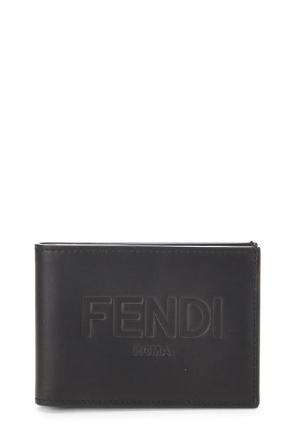 Fendi, portefeuille à deux volets en cuir noir d'occasion, noir