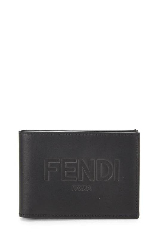 Fendi, portefeuille à deux volets en cuir noir d'occasion, noir