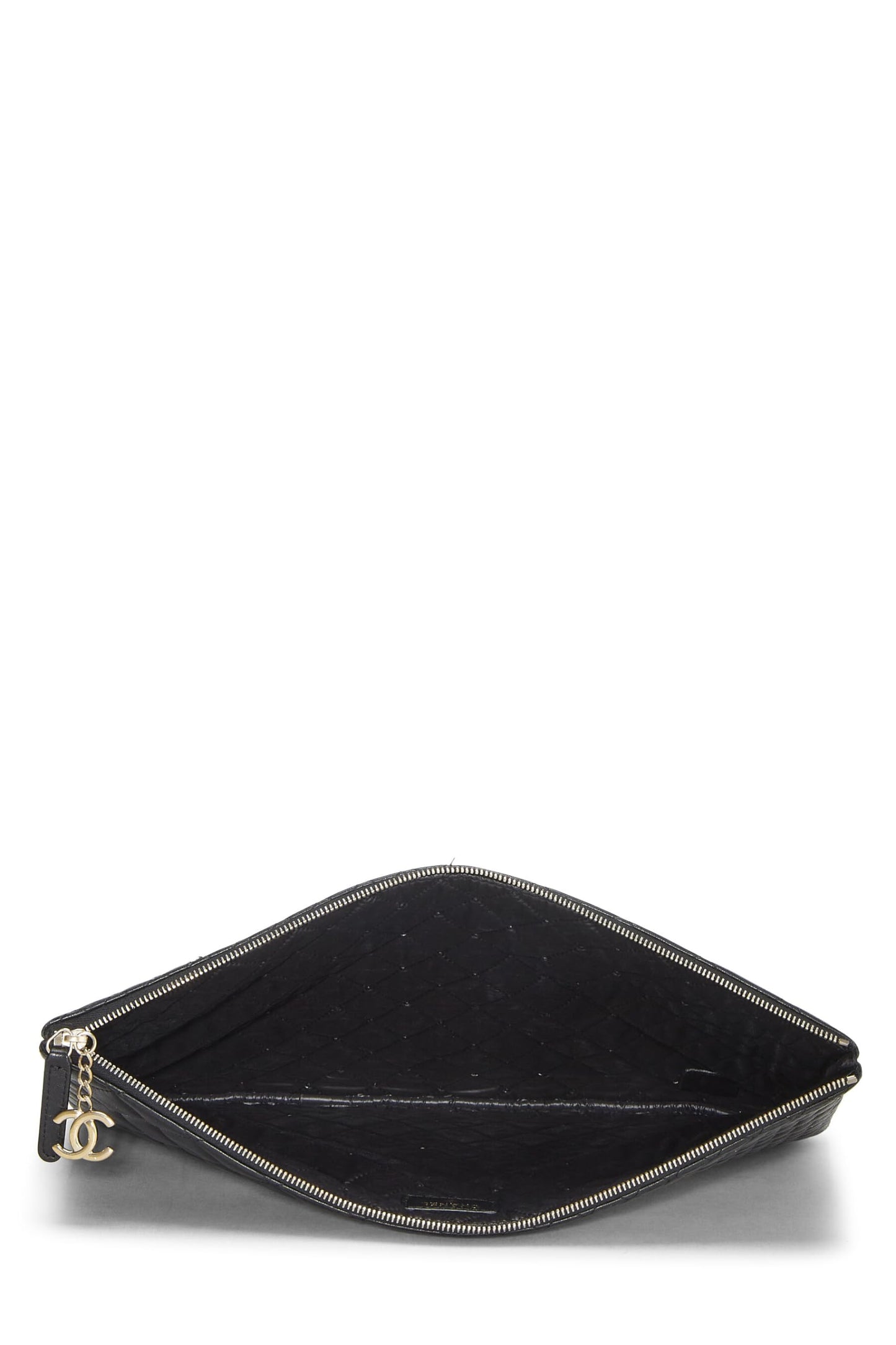 Chanel, Pochette zippée O Case en cuir d'agneau matelassé noir d'occasion, grande taille, noir