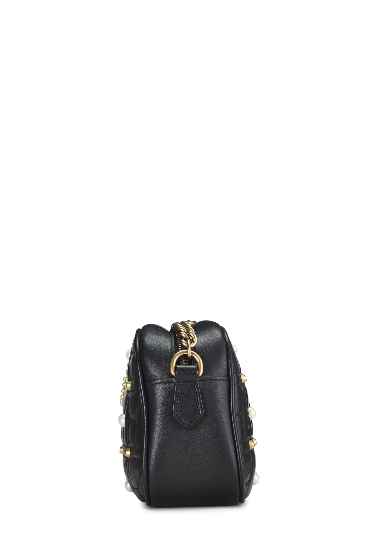 Gucci, sac à bandoulière GG Marmont en cuir noir et fausses perles, petit modèle, noir