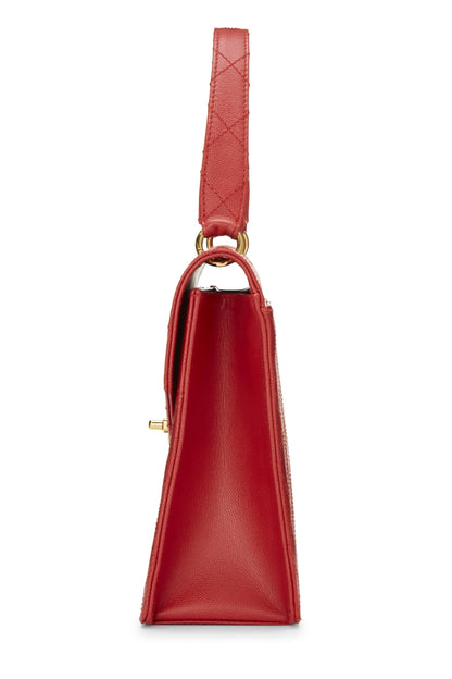 Chanel, Pre-Loved Red Quilted Caviar Envelope Flap Top Handle Bag, Red