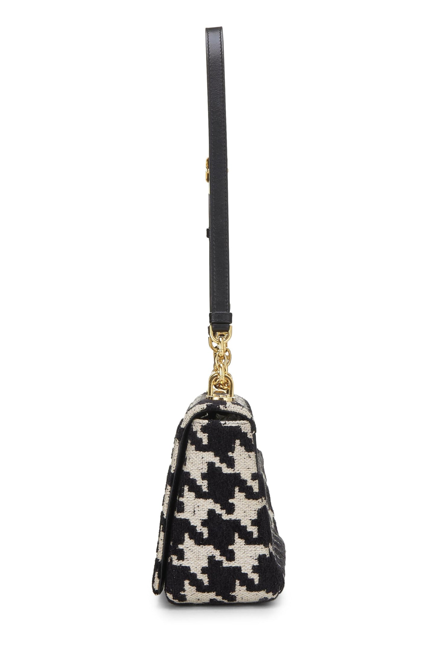 Dior, Pre-Loved Black & White Houndstooth Jacquard Caro Bag Medium, Black